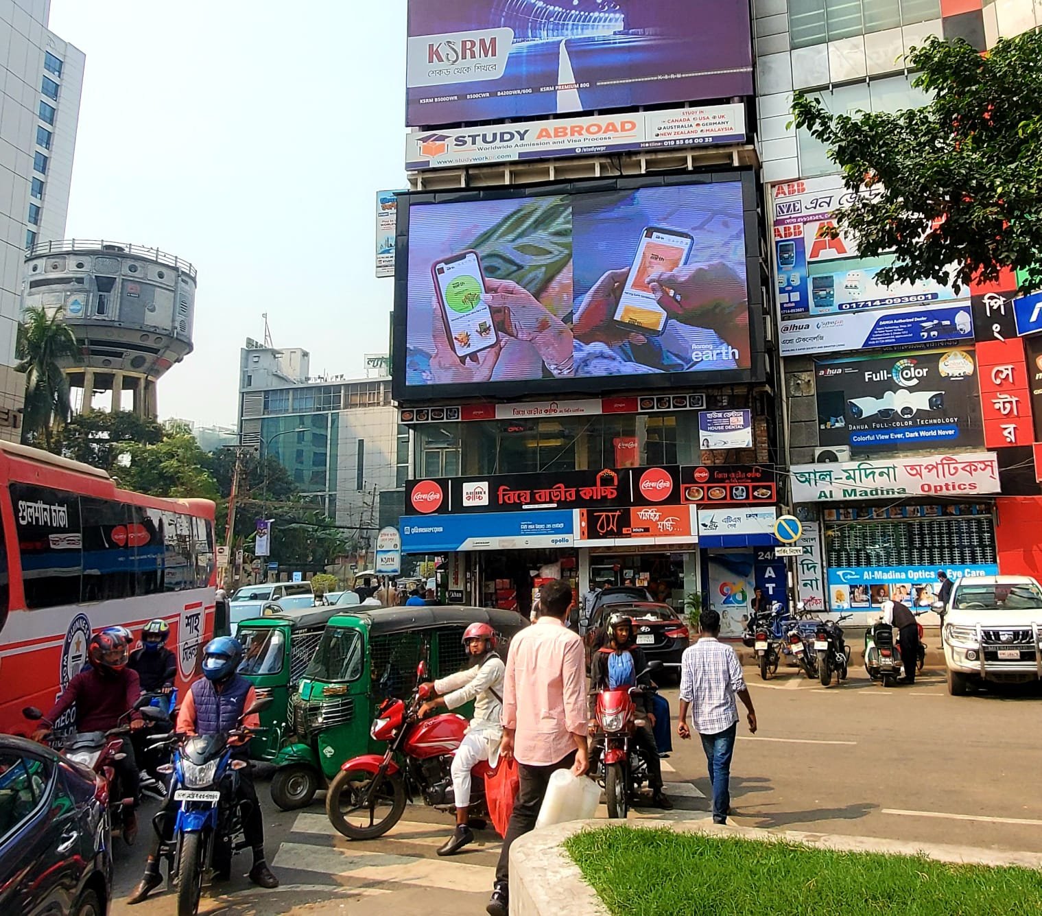 Digital billboard in Dhaka city displaying LED advertising, showcasing modern out-of-home branding solutions in Bangladesh.